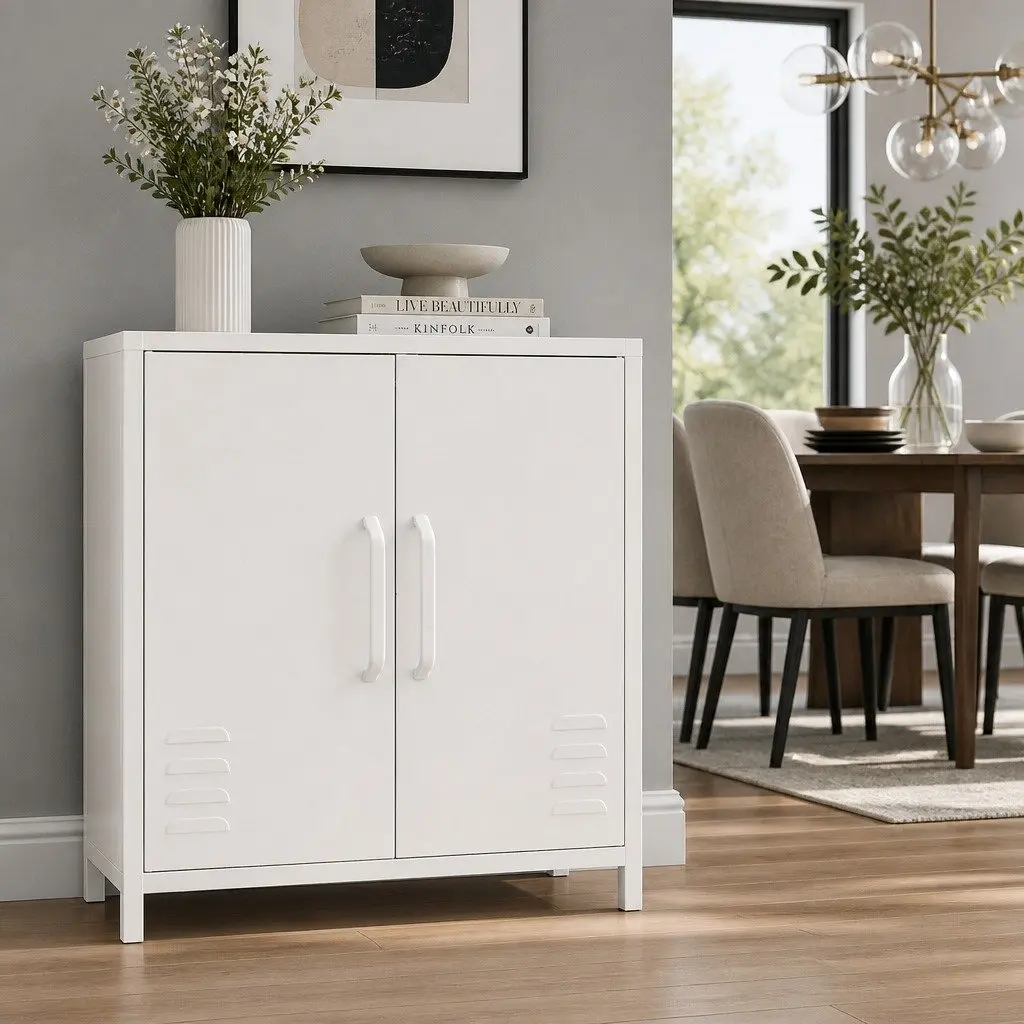Buffet Sideboard Storage Cabinet White Metal Dining Room Furniture