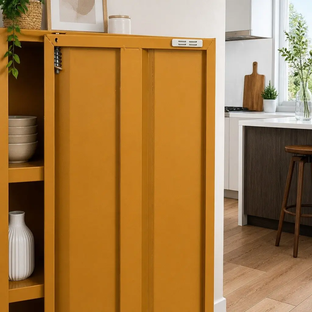 Metal Buffet Sideboard Storage Cabinet Adjustable Shelves 80cm Yellow