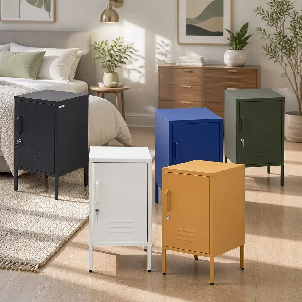 Metal Bedside Table Storage Locker Green Compact with Shelf