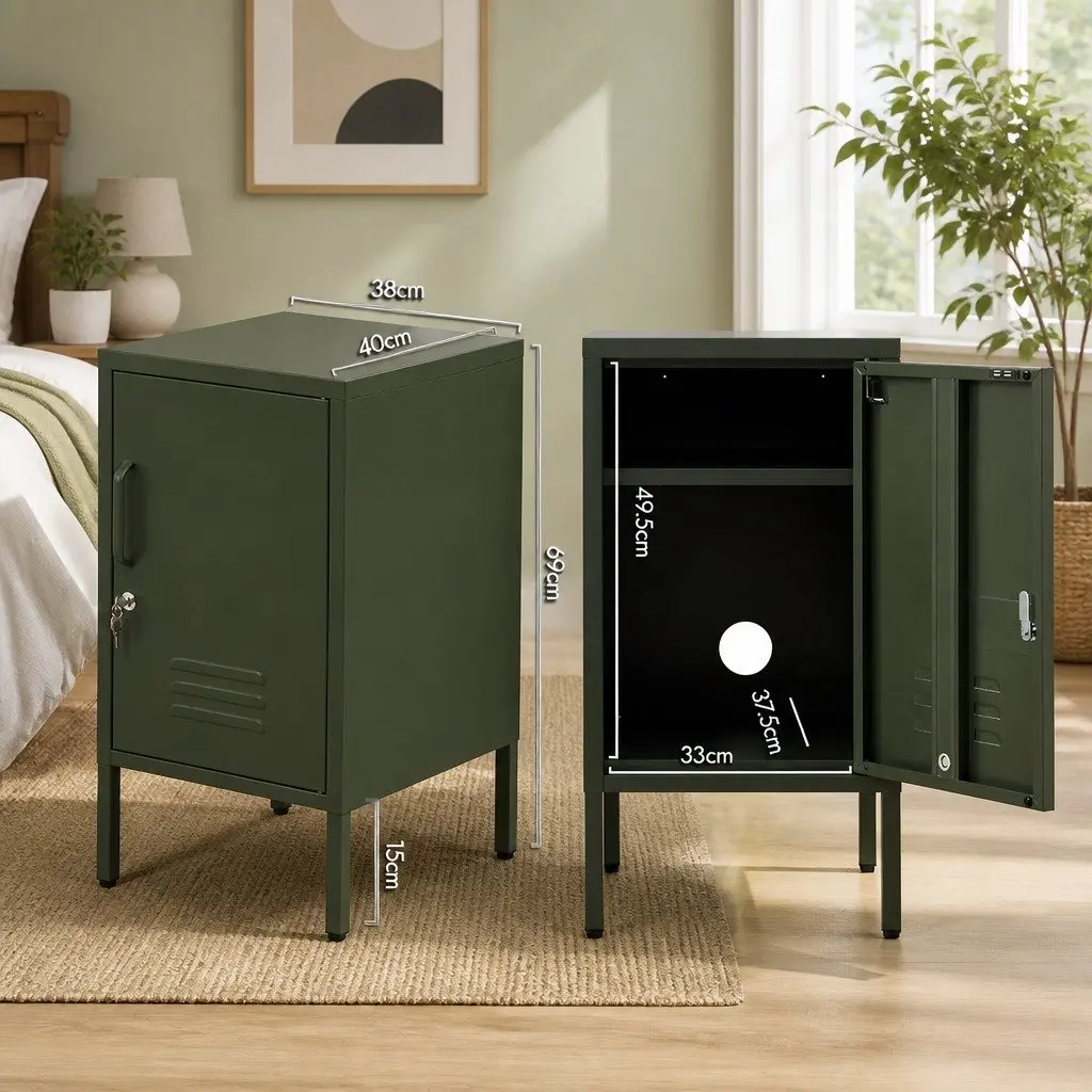 Metal Bedside Table Storage Locker Green Compact with Shelf