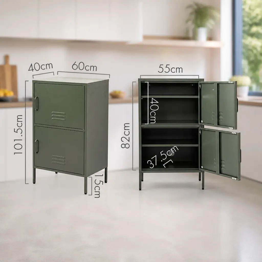 Green Metal Buffet Sideboard Cabinet Storage Dining Room Furniture Double Shelf