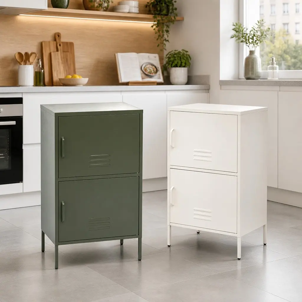 Green Metal Buffet Sideboard Cabinet Storage Dining Room Furniture Double Shelf