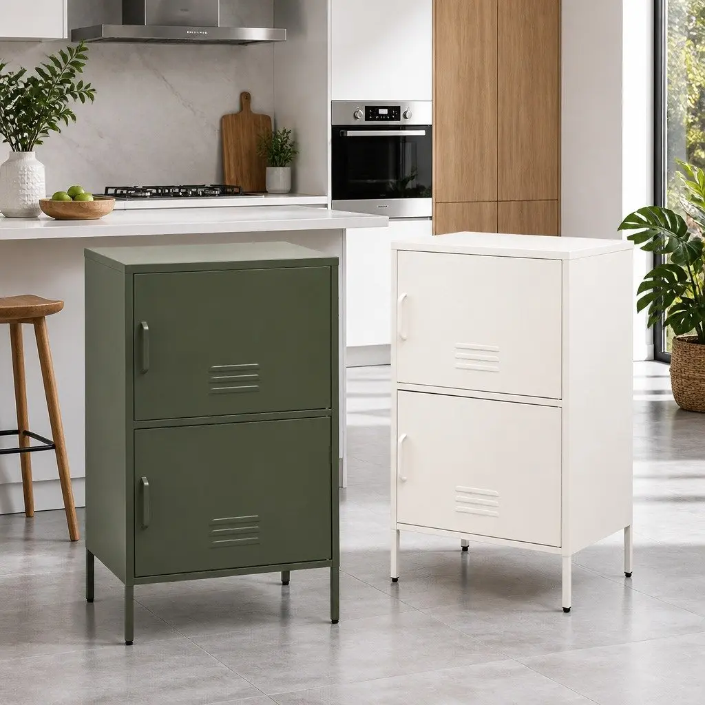 Green Metal Buffet Sideboard Cabinet Storage Dining Room Furniture Double Shelf