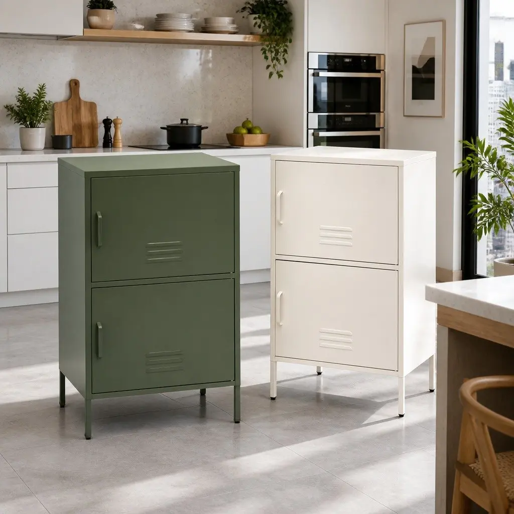 Green Metal Buffet Sideboard Cabinet Storage Dining Room Furniture Double Shelf