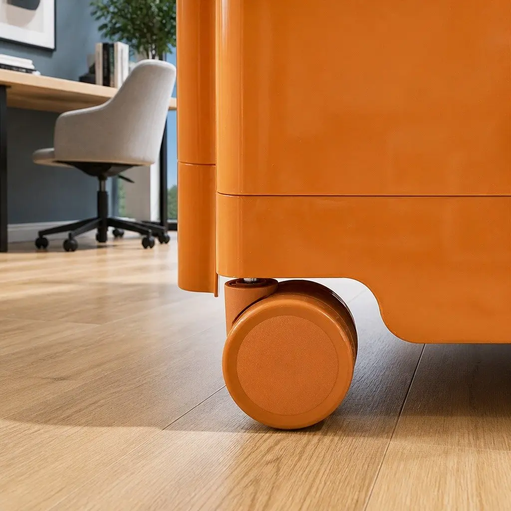Storage Trolley Bedside Side Table 5 Tier Cart Boby Style Orange Wheels