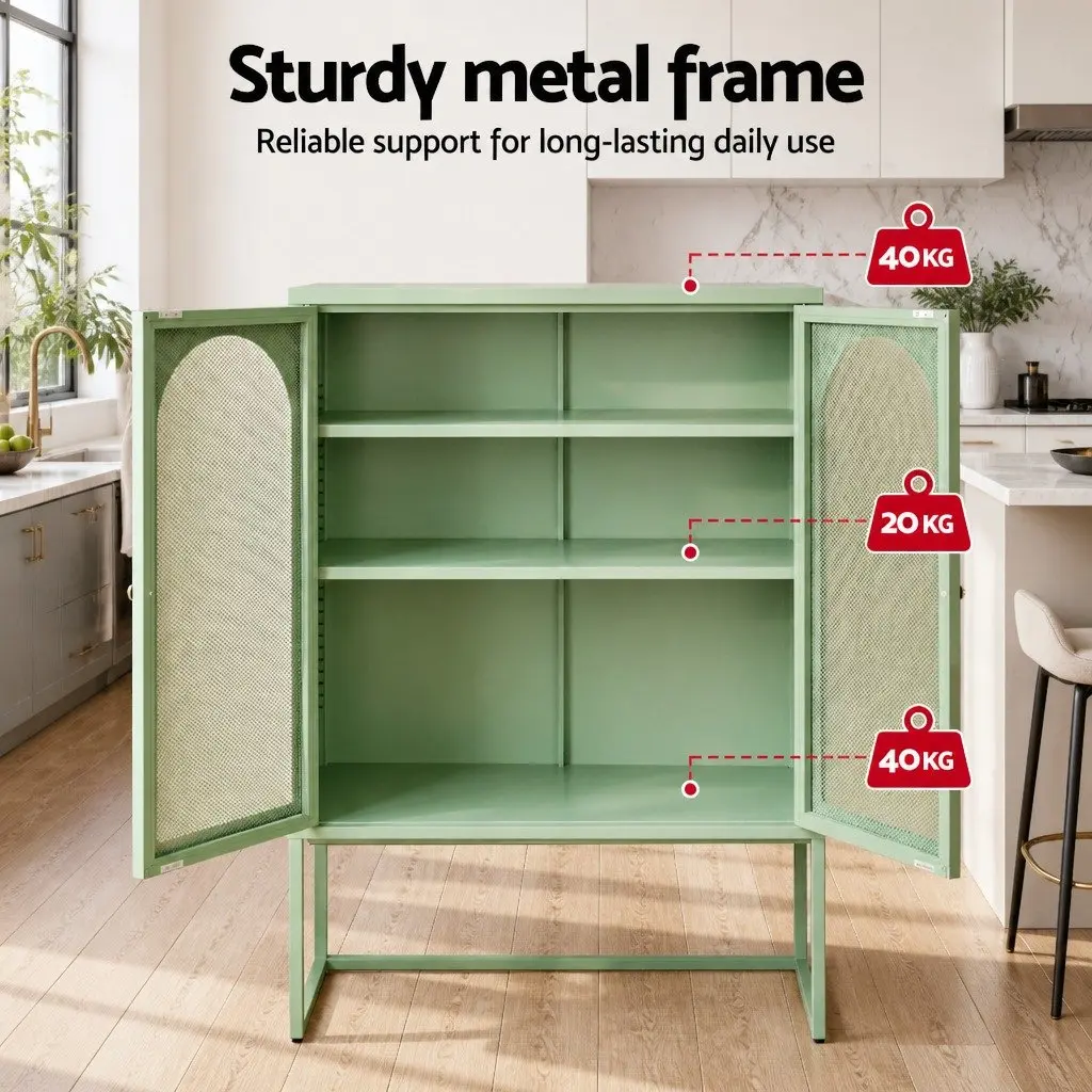 Buffet Sideboard Storage Cabinet 2-Door Light Green Mesh Dining Furniture