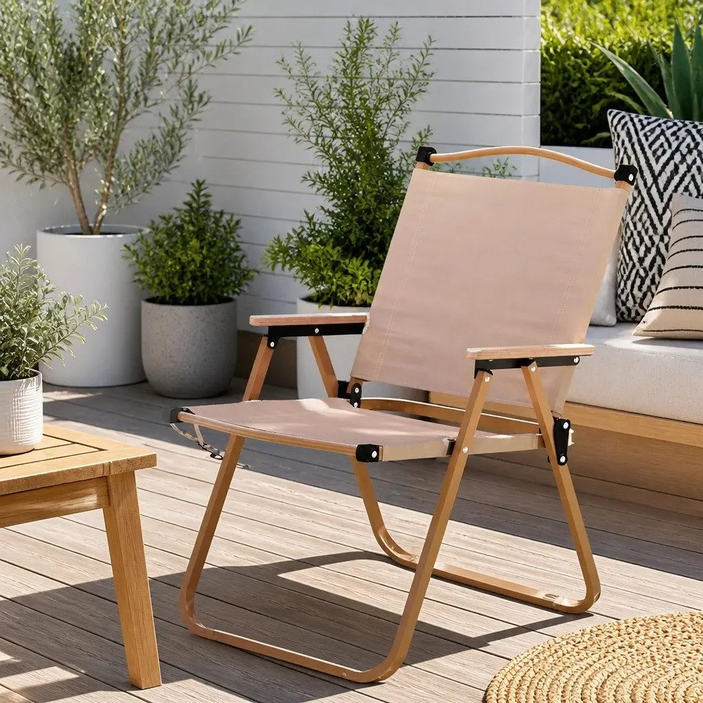 Outdoor Folding Chair Portable Camping Beach Lightweight Beige