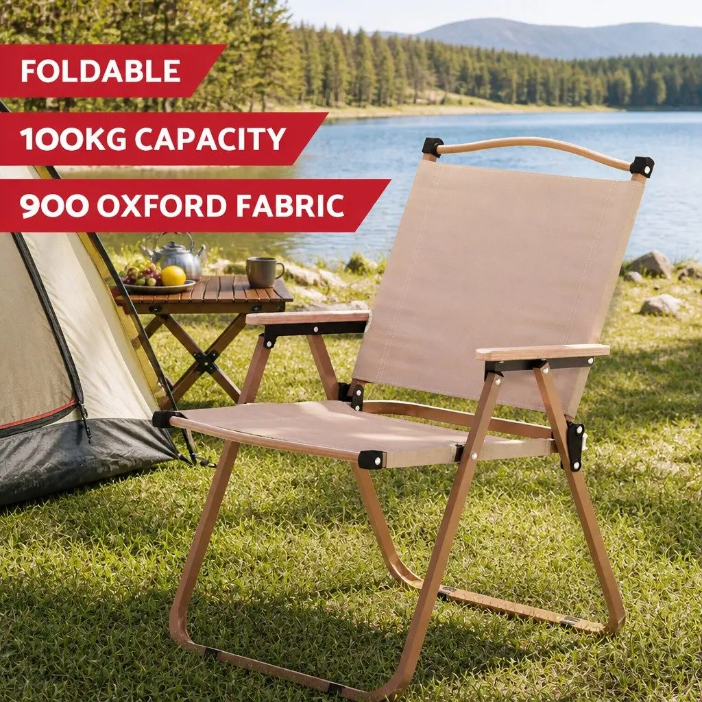 3 Piece Camping Table Chair Set Outdoor Folding Portable Picnic Beach Furniture Beige Black