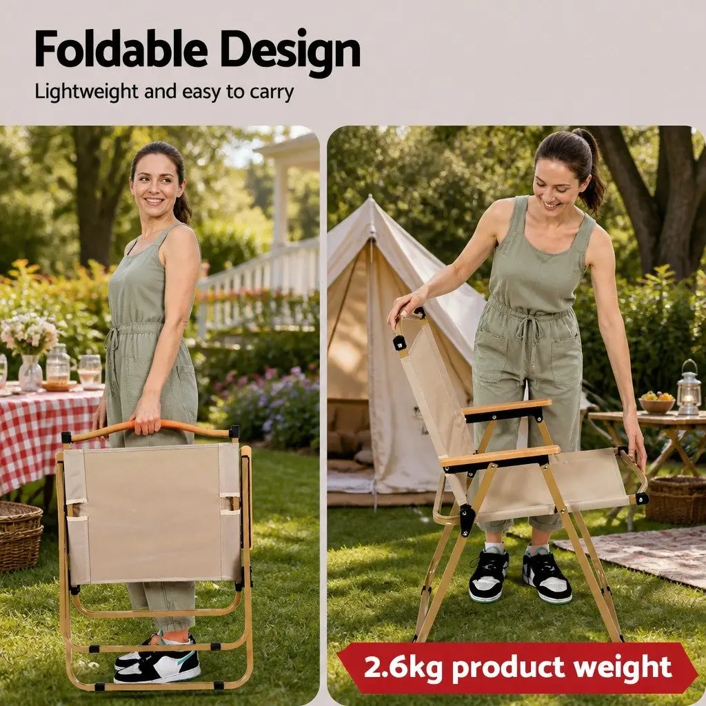 3 Piece Camping Table Chair Set Outdoor Folding Portable Picnic Beach Furniture Beige Black