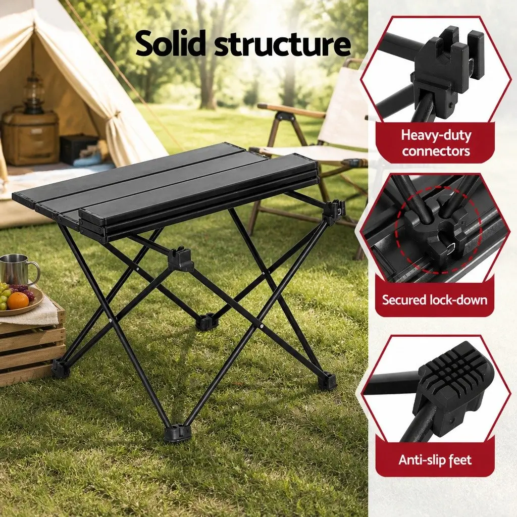 3 Piece Camping Table Chair Set Outdoor Folding Portable Picnic Beach Furniture Beige Black