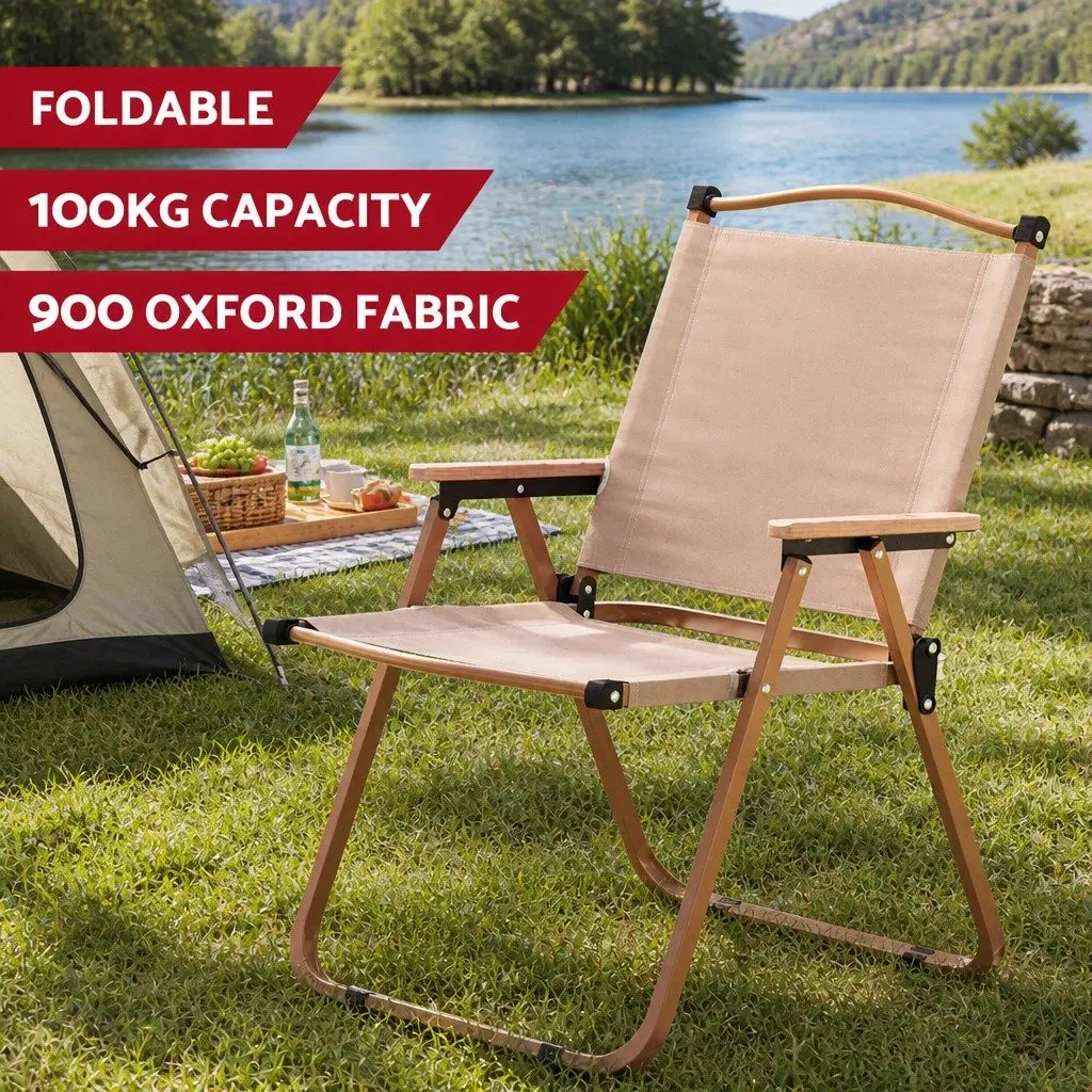 Camping Table Chair Set 3-Piece Outdoor Folding Portable Aluminium Steel Beige Silver
