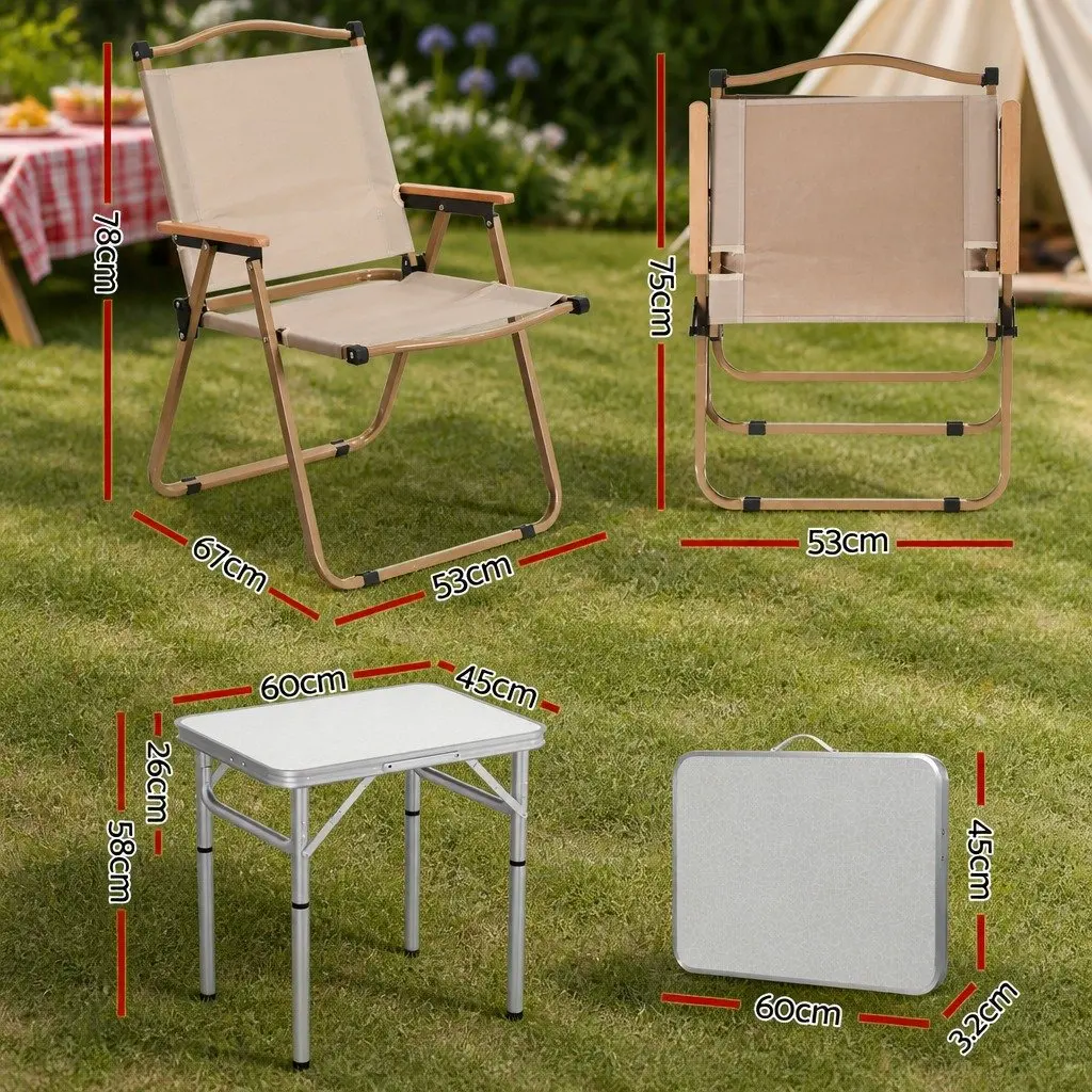 3 Piece Camping Set Folding Table Chairs Portable Outdoor Picnic Patio Furniture