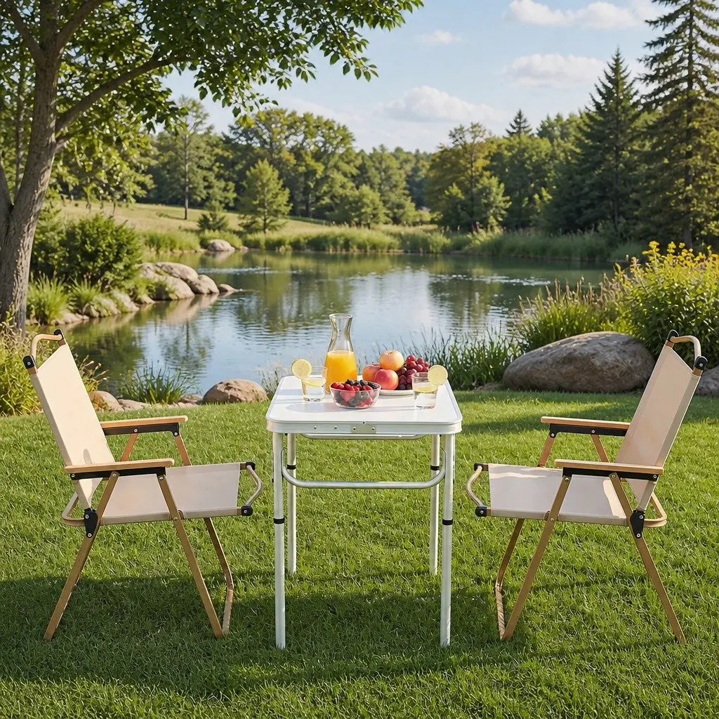 3 Piece Camping Set Folding Table Chairs Portable Outdoor Picnic Patio Furniture
