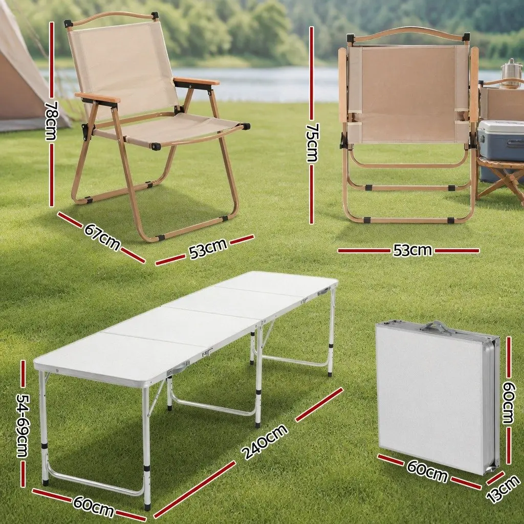 7 Piece Folding Camping Table Chair Set Outdoor Picnic Lightweight Portable Beige Silver