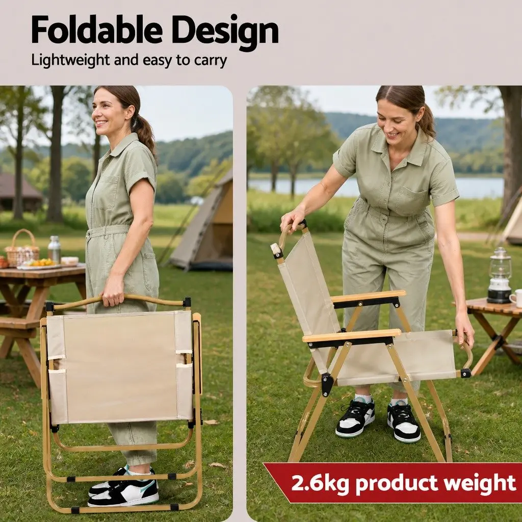 7 Piece Folding Camping Table Chair Set Outdoor Picnic Lightweight Portable Beige Silver