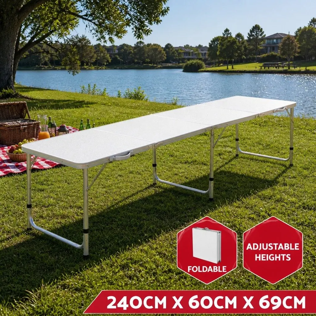 7 Piece Folding Camping Table Chair Set Outdoor Picnic Lightweight Portable Beige Silver