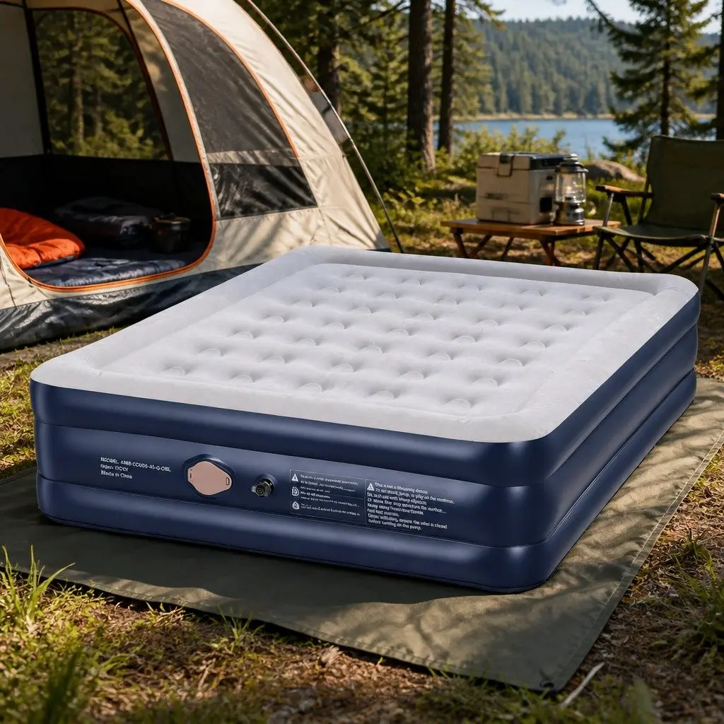 Queen Air Mattress Inflatable Bed 46cm Height Flocked Navy Blue