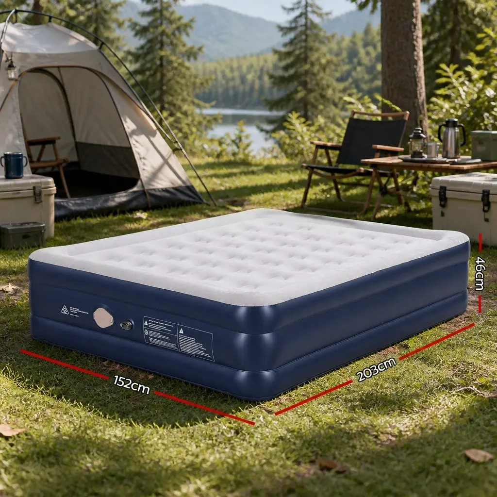 Queen Air Mattress Inflatable Bed 46cm Height Flocked Navy Blue