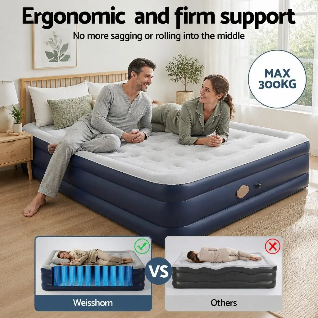 Queen Air Mattress Inflatable Bed 46cm Height Flocked Navy Blue