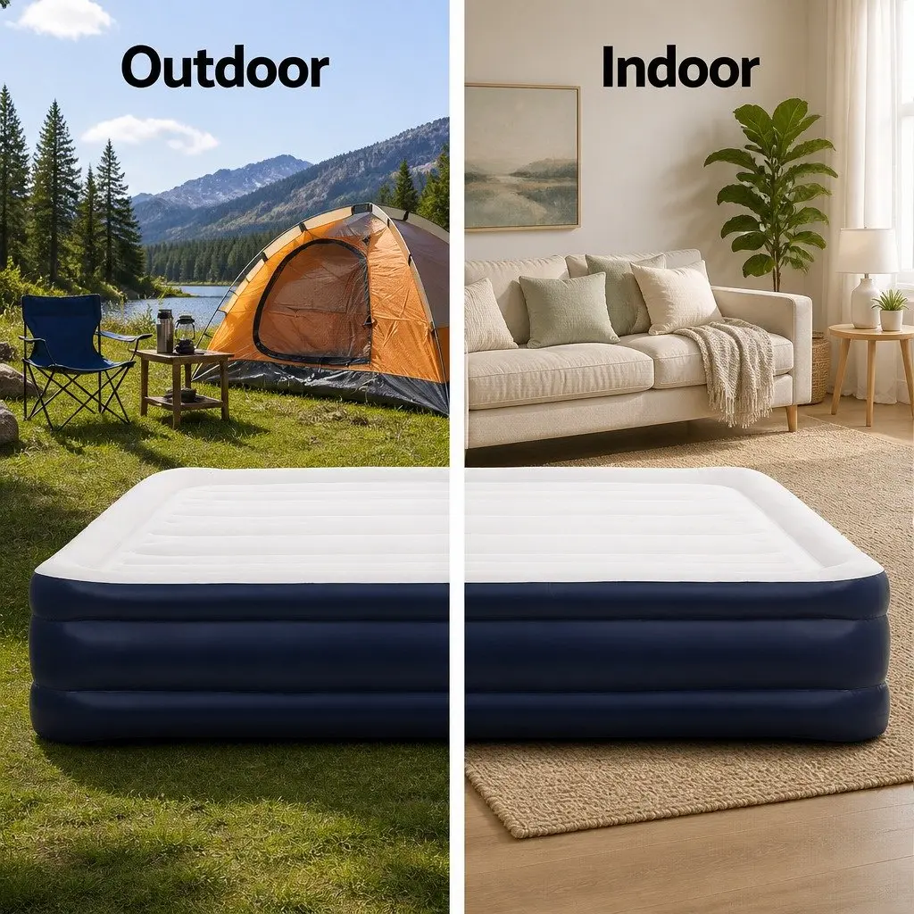 Double Air Mattress Inflatable Bed 46cm Flocked Sleeping Surface White or Blue