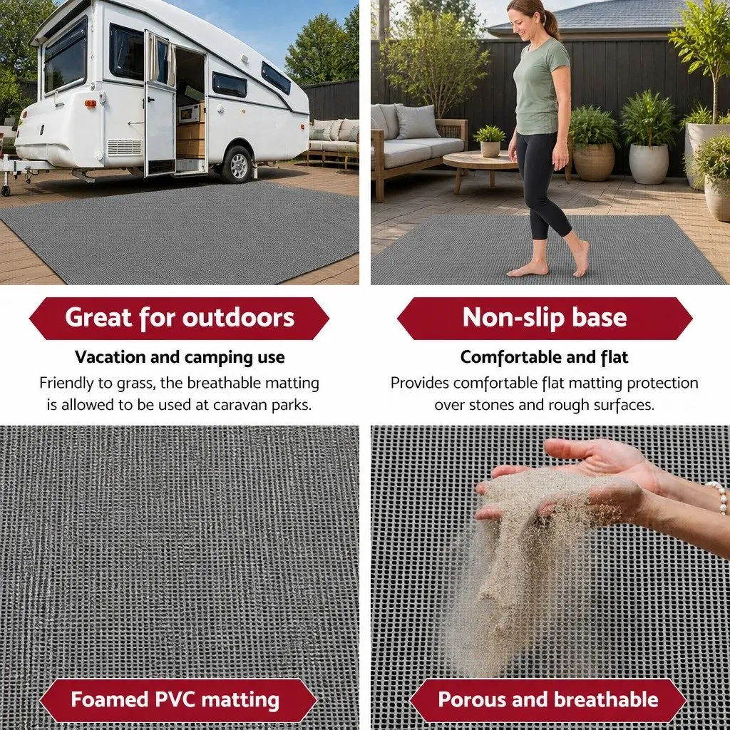 Annex Matting Floor Mats 3M x 2.5M Mesh Caravan Camping Grey Non-Slip Breathable