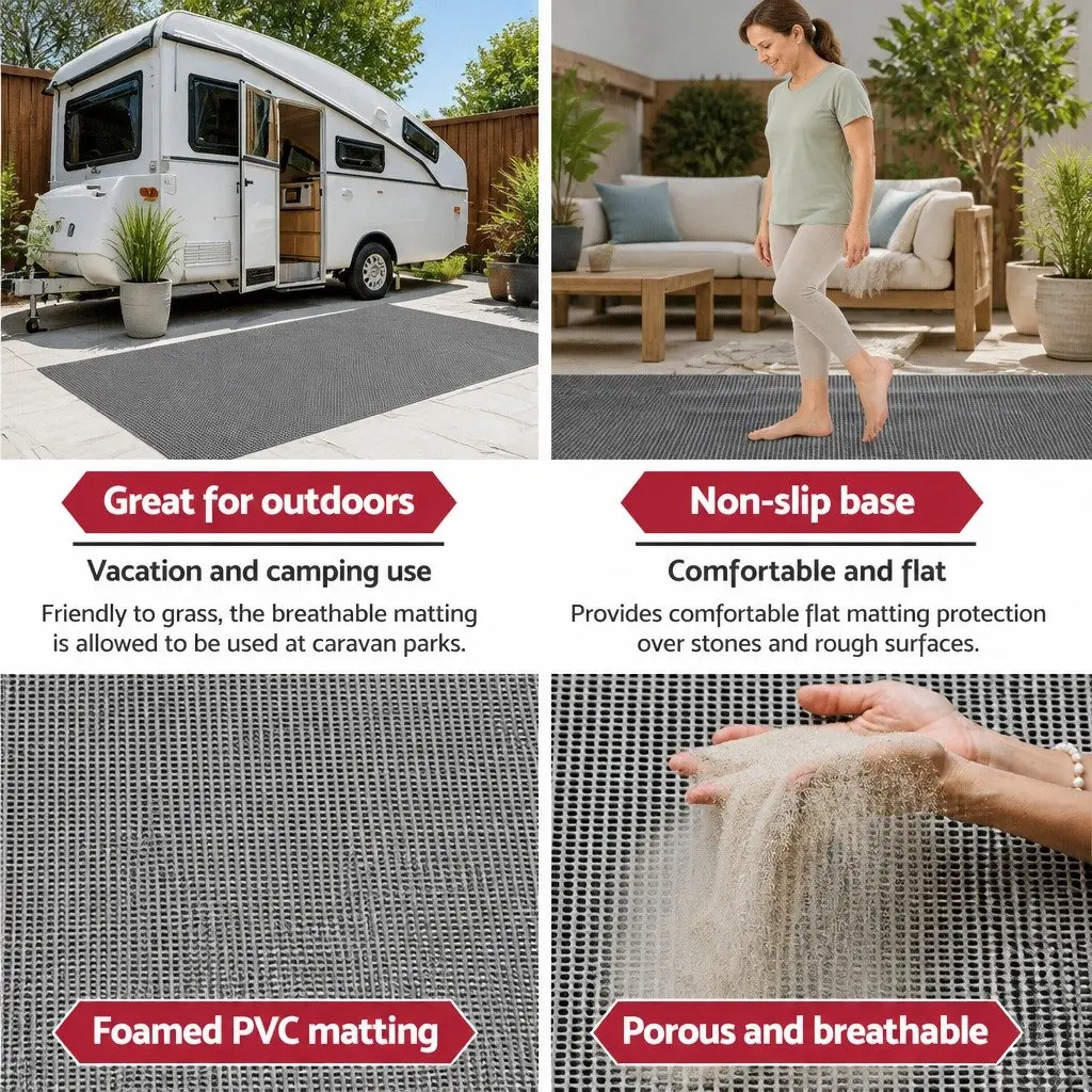 Caravan Matting Floor Mats 5M x 2.5M Grey Non-Slip Breathable Outdoor Camping
