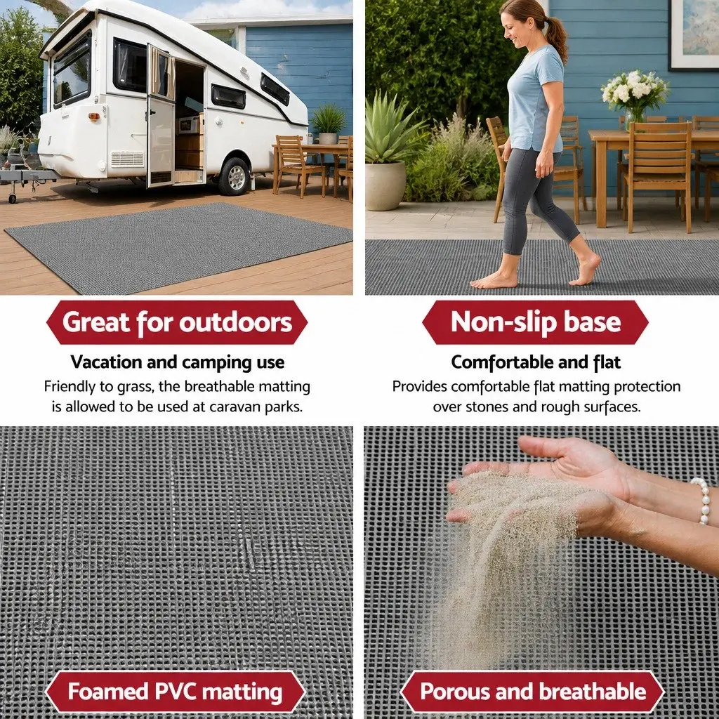 Annex Matting Floor Mats Grey 6M x 2.5M Breathable Camping Caravan
