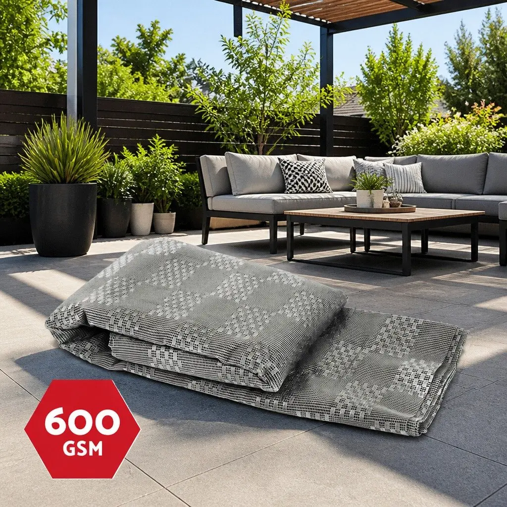 Caravan Floor Mat Grey 6x2.5M Heavy-Duty UV Treated Breathable Non-Slip Mould Resistant Camping Outdoor