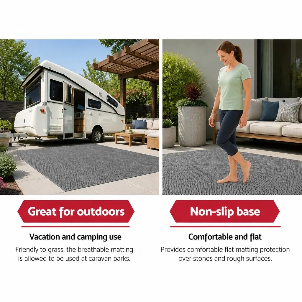 Caravan Floor Mat Grey 6x2.5M Heavy-Duty UV Treated Breathable Non-Slip Mould Resistant Camping Outdoor