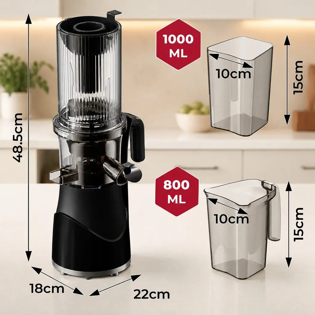 Cold Press Juicer Whole Fruit Vegetable Juice Extractor 200W Black