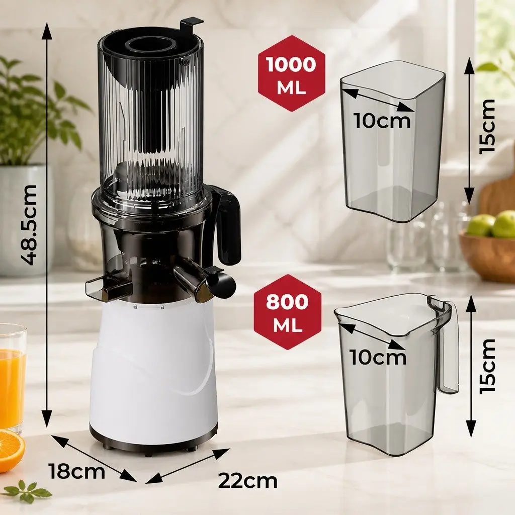 Cold Press Juicer Whole Fruit Masticating Slow Juicer 200W White