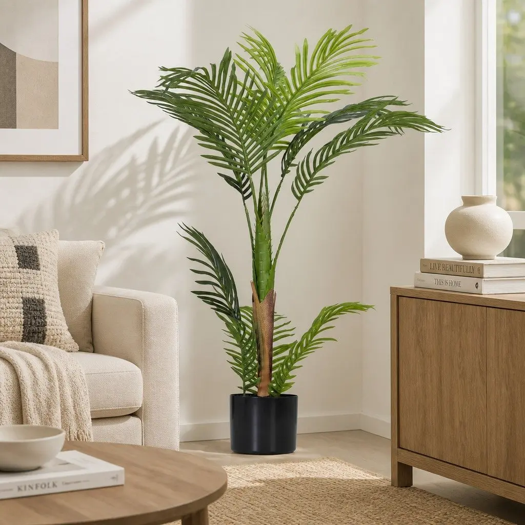 Artificial Palm Tree Indoor Outdoor 100cm Green Faux Tropical Plant Decor