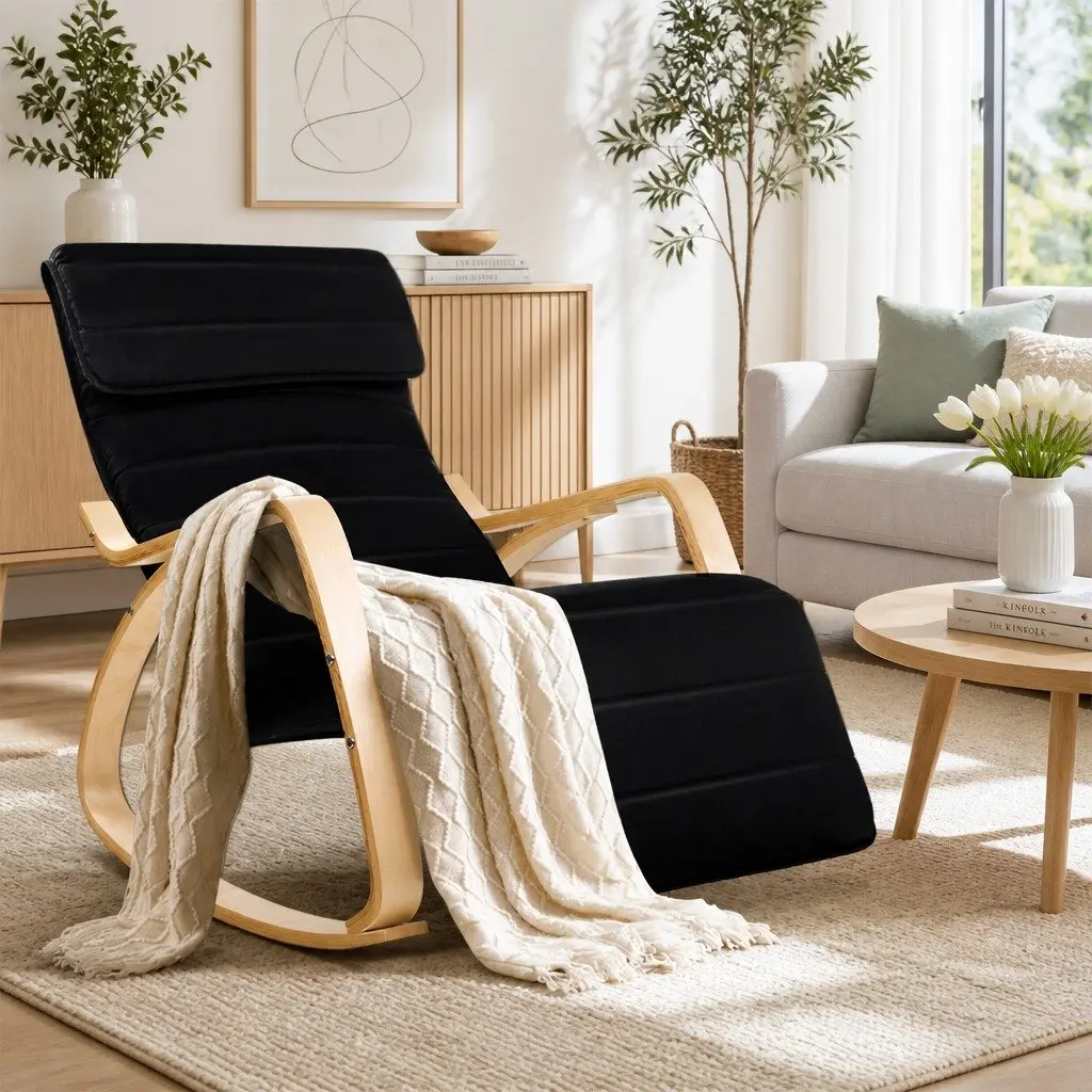 Rocking Armchair with Adjustable Footrest Black Bentwood Nursing Chair