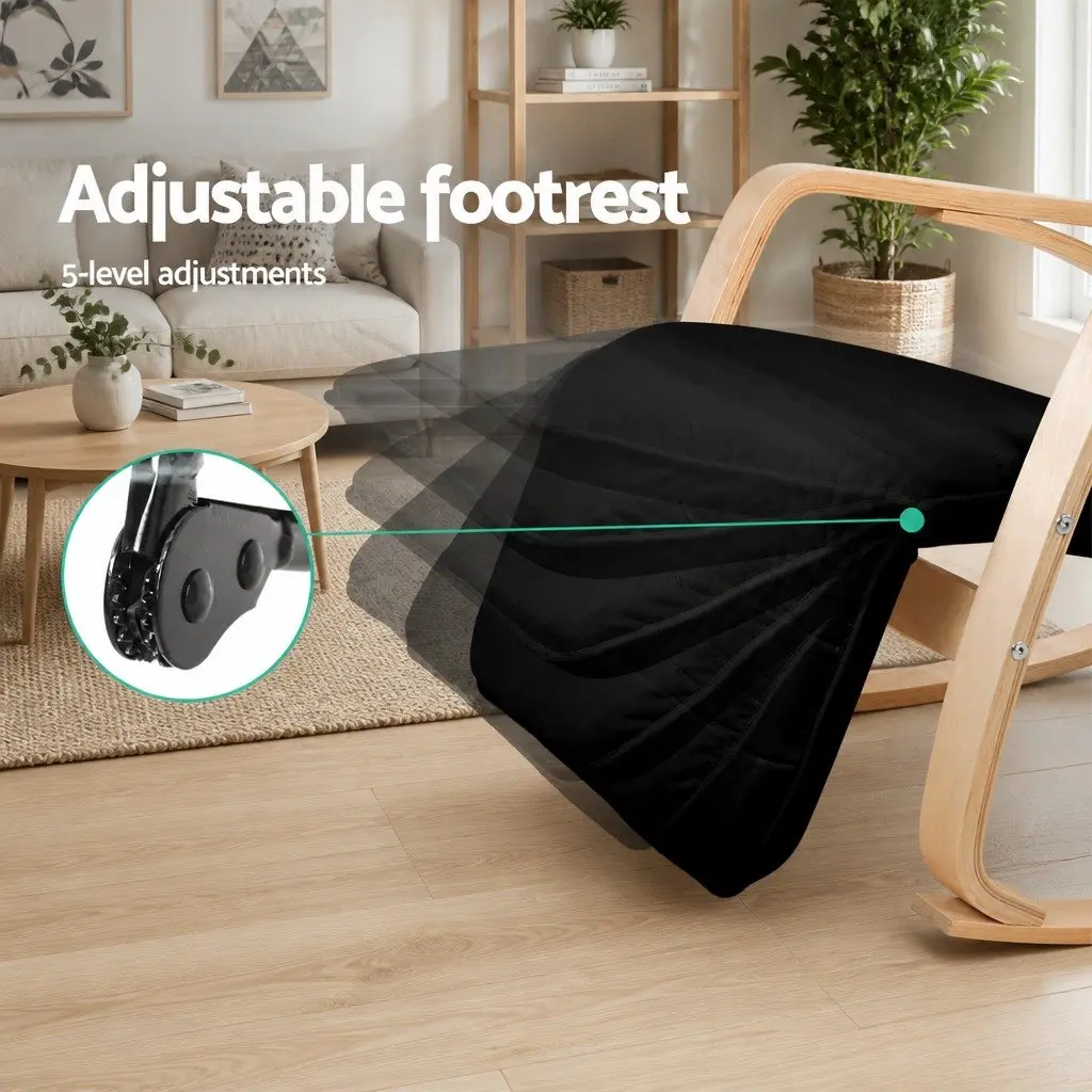 Rocking Armchair with Adjustable Footrest Black Bentwood Nursing Chair