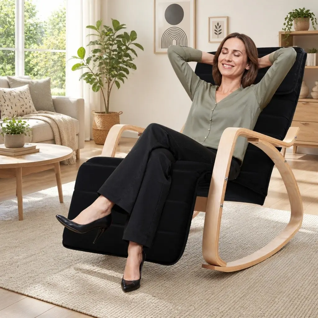 Rocking Armchair with Adjustable Footrest Black Bentwood Nursing Chair