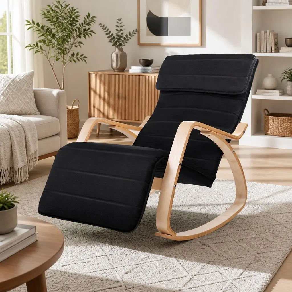 Rocking Armchair with Adjustable Footrest Black Bentwood Nursing Chair
