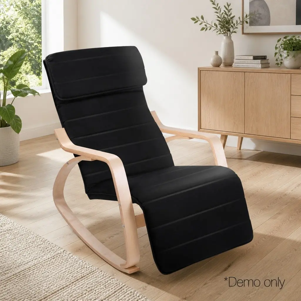 Rocking Armchair with Adjustable Footrest Black Bentwood Nursing Chair