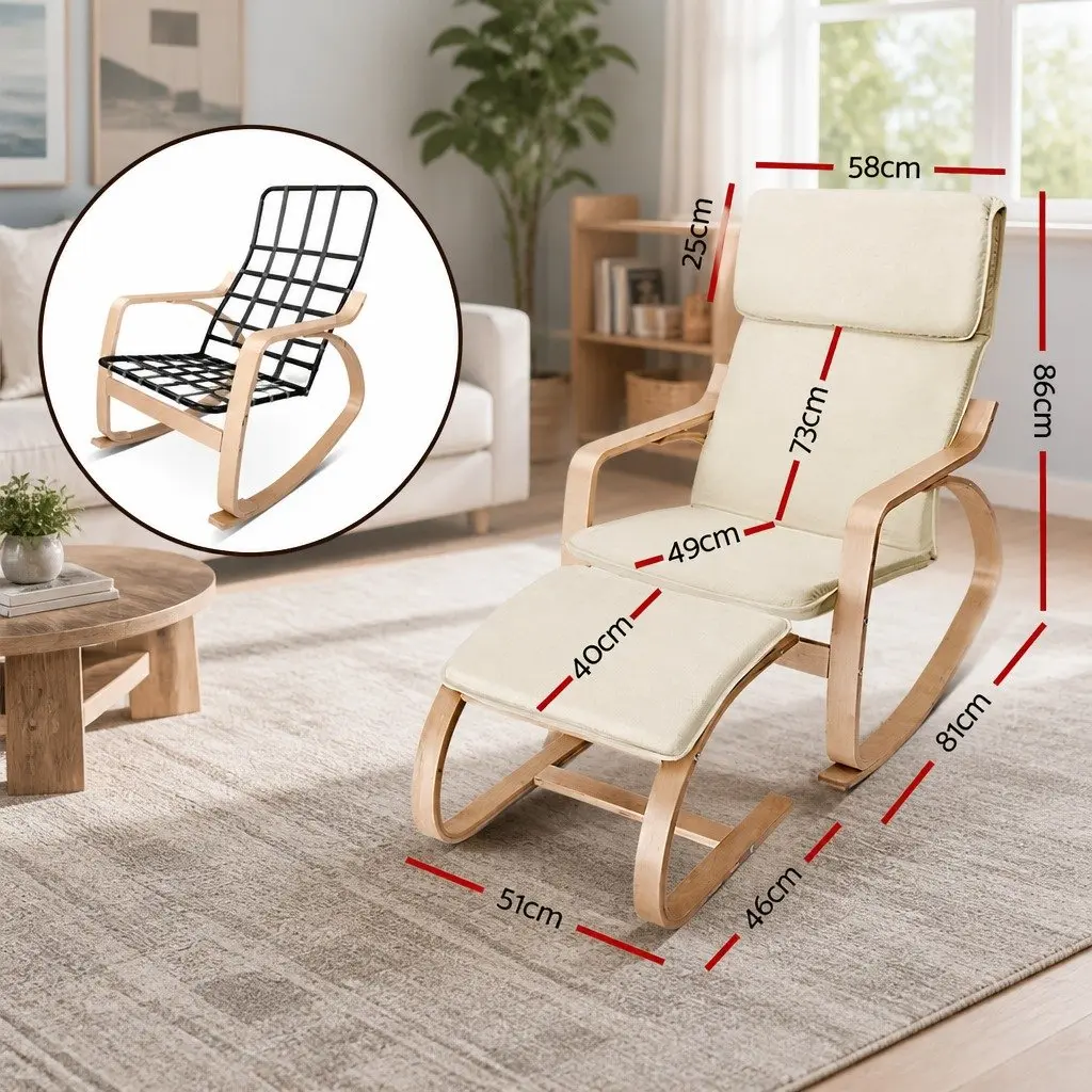 Rocking Armchair with Footstool Bentwood Contemporary Design Beige Lounge Chair
