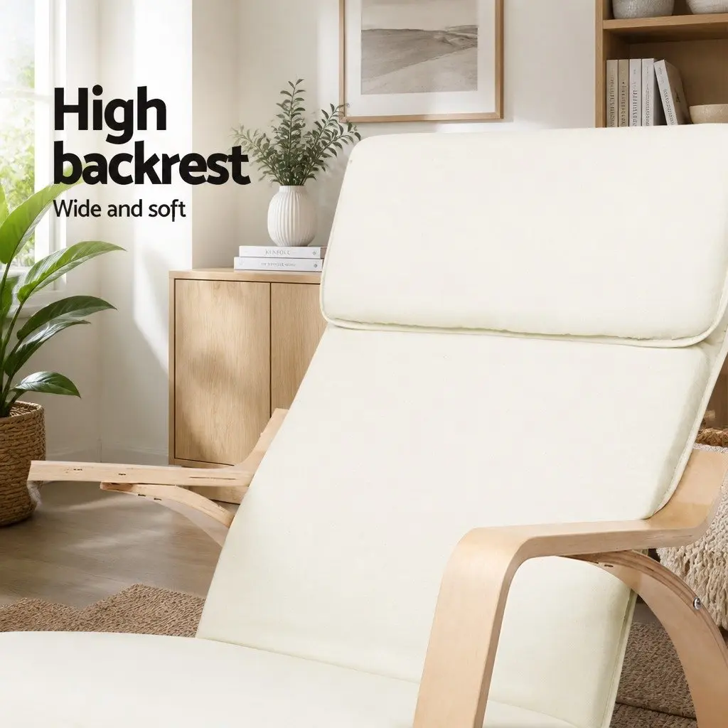 Rocking Armchair with Footstool Bentwood Contemporary Design Beige Lounge Chair