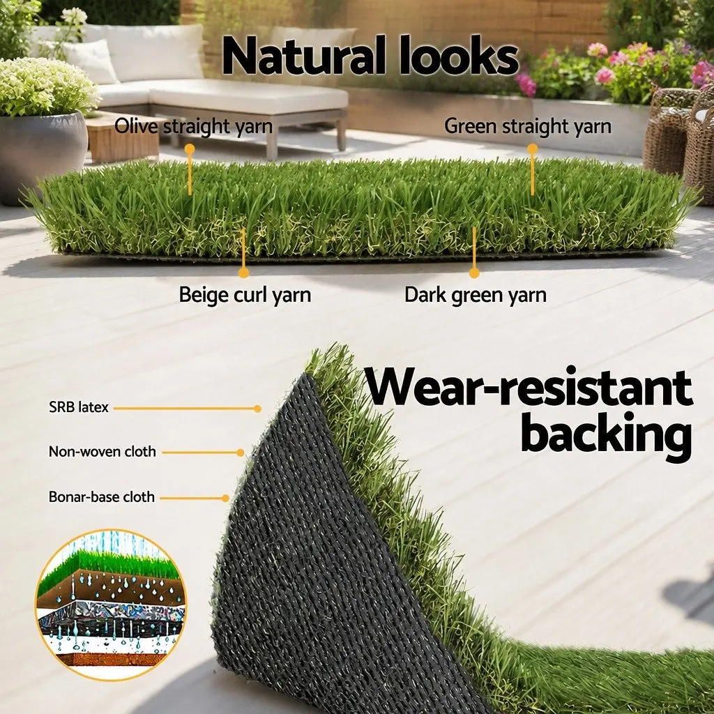 Artificial Grass Synthetic Turf 45mm Pile 1m x 10m Roll Fake Lawn Four-Colour