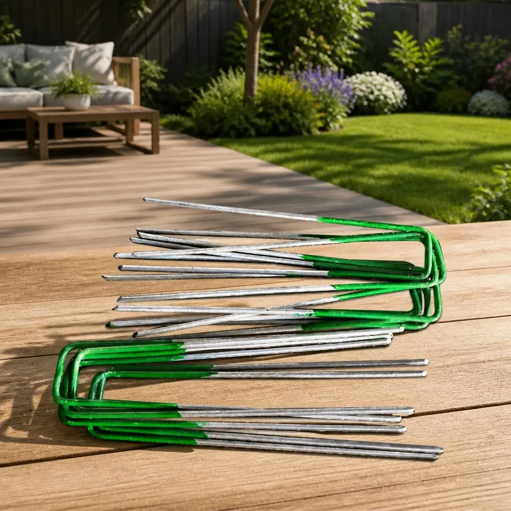 Synthetic Grass Pins U-Shape Turf Pegs 150mm Green Galvanized Steel