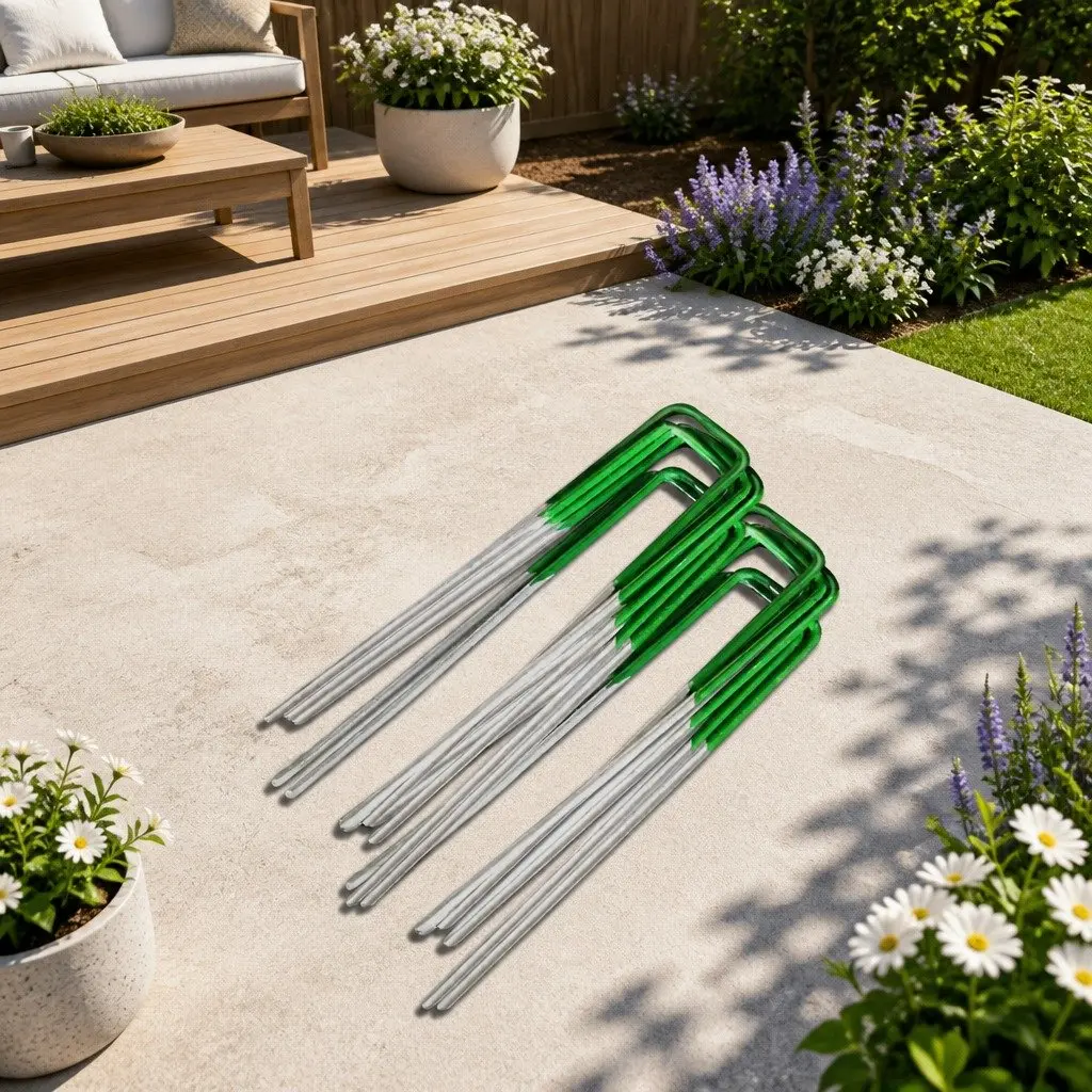 Synthetic Grass Pins U-Shape Turf Pegs 150mm Green Galvanized Steel