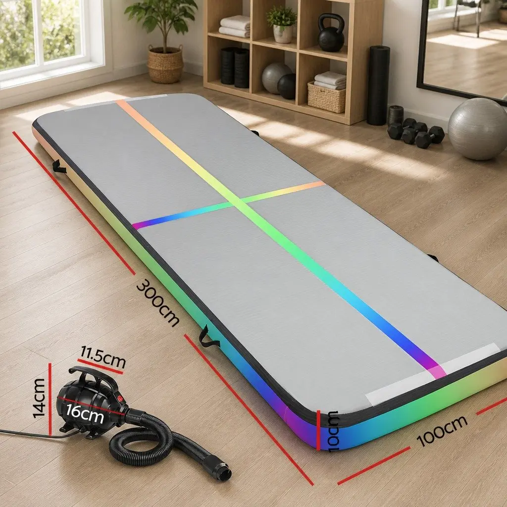 Air Track Gymnastics Mat Inflatable Tumbling 3M Exercise Mat Multiple Colours