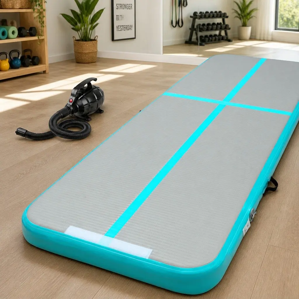Air Track Mat Gymnastics Tumbling 3M Inflatable Mint Grey