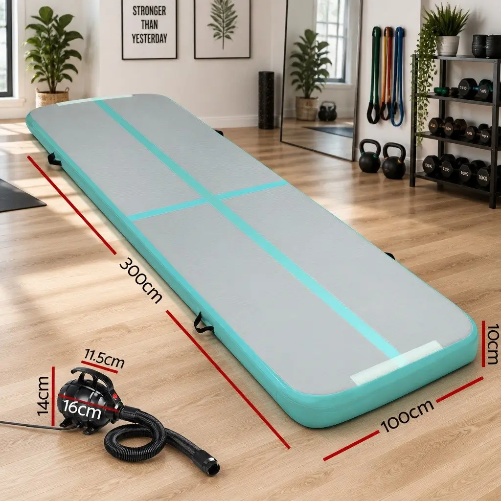 Air Track Mat Gymnastics Tumbling 3M Inflatable Mint Grey