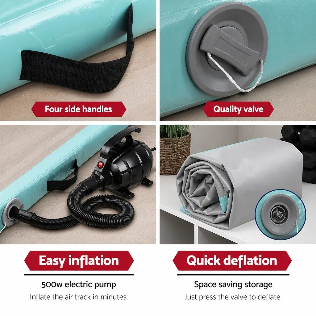 Air Track Mat Gymnastics Tumbling 3M Inflatable Mint Grey