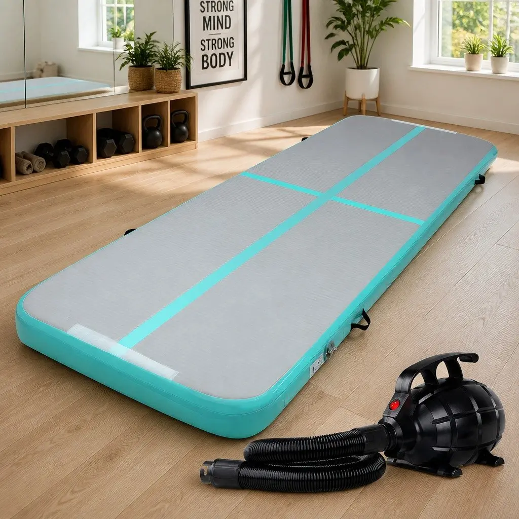 Air Track Mat Gymnastics Tumbling 3M Inflatable Mint Grey