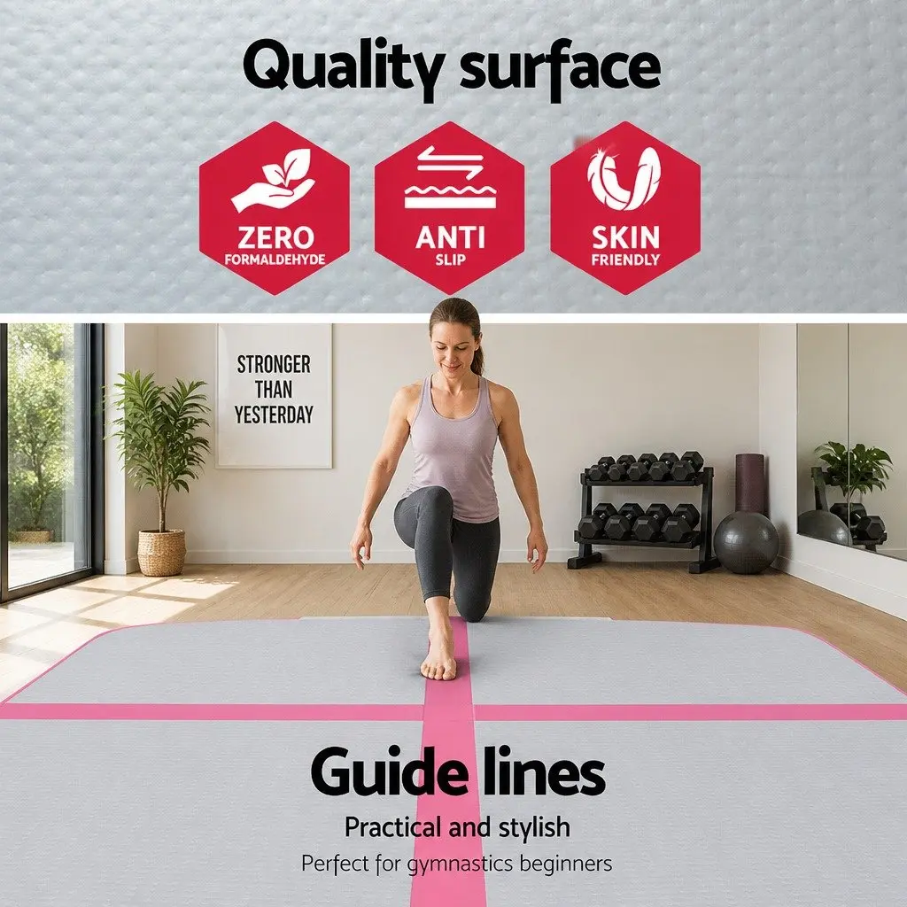 Inflatable Air Track Mat Gymnastics Tumbling Training 3M Pink Grey