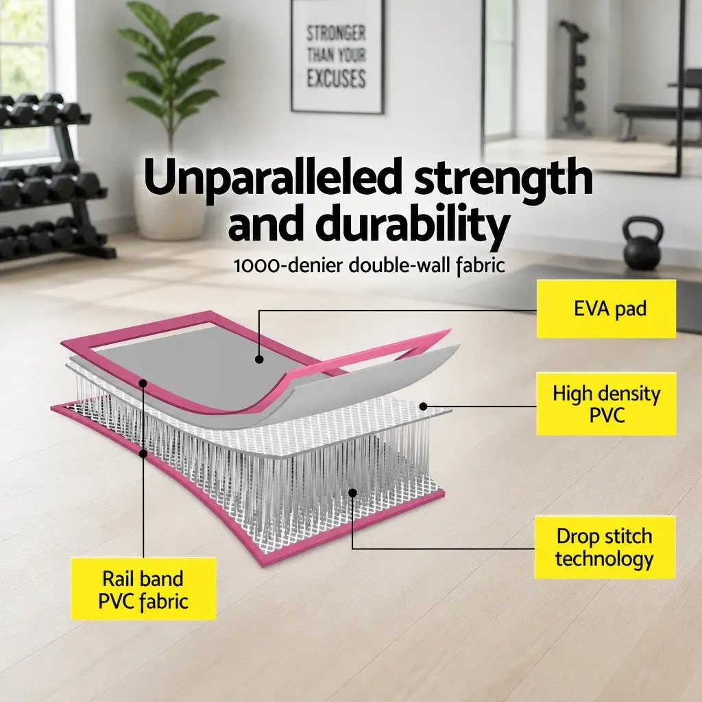 Inflatable Air Track Mat Gymnastics Tumbling Training 3M Pink Grey