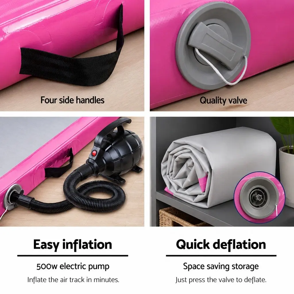 Inflatable Air Track Mat Gymnastics Tumbling Training 3M Pink Grey